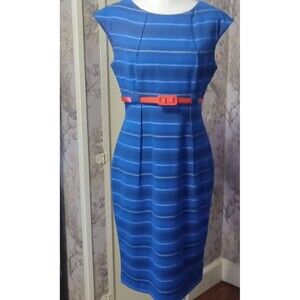 Calvin Klein Blue Sleeveless dress with Red belt 4